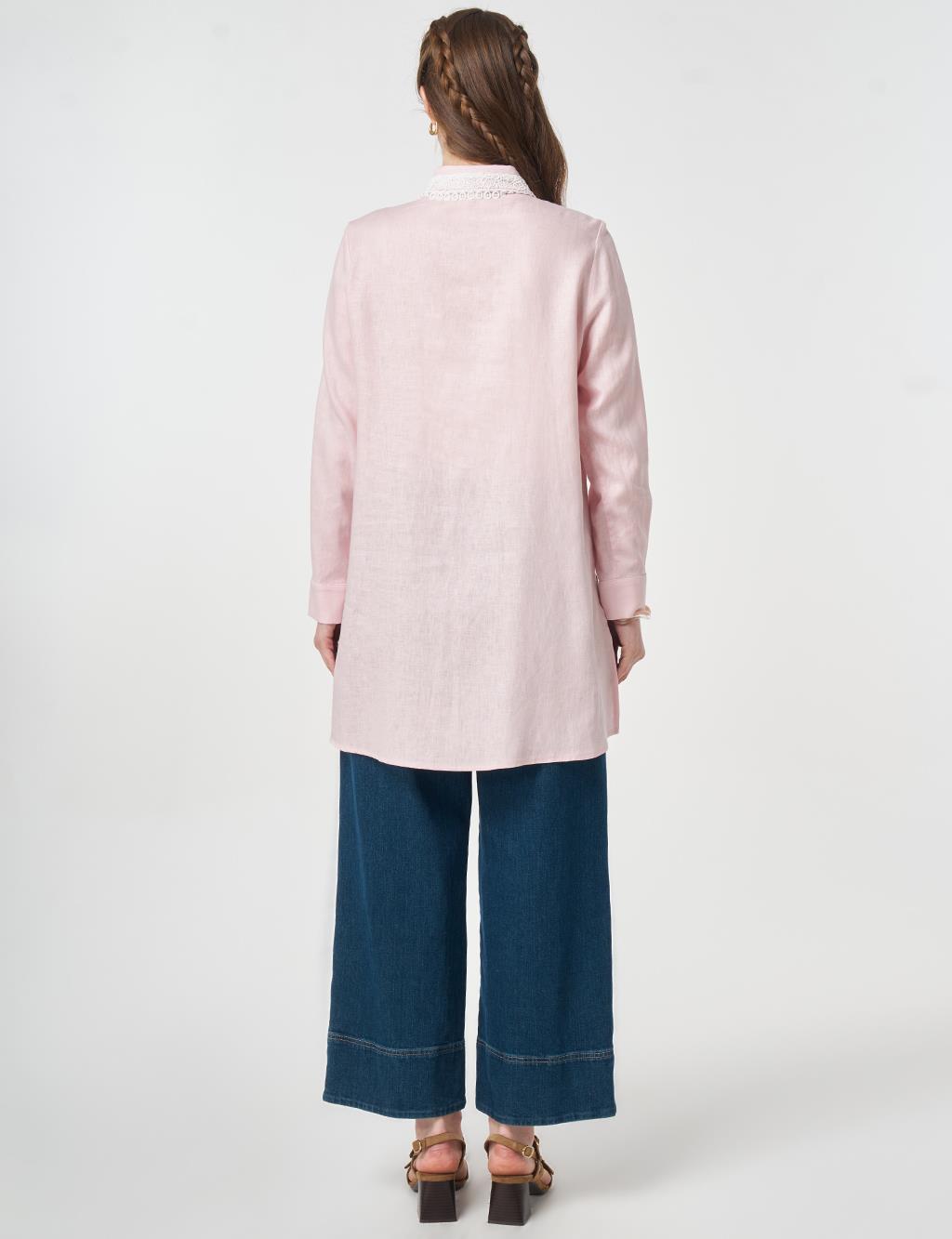 Collar-Detail Linen Lyocell Tunic Powder Pink
