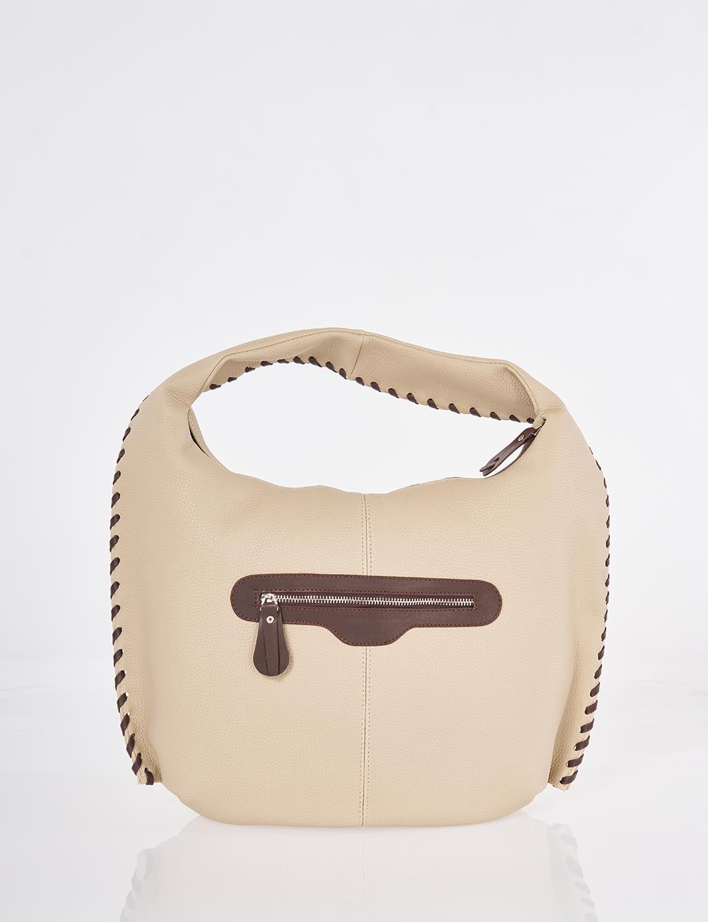 Örgü Detaylı Hobo Çanta Vizon
