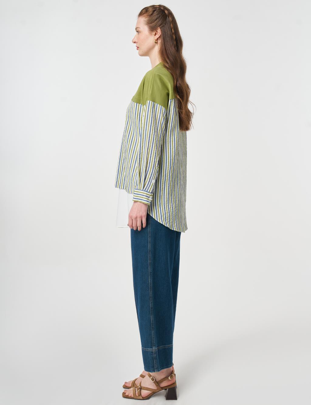 Shirt-Detail Viscose Tunic Matcha Green