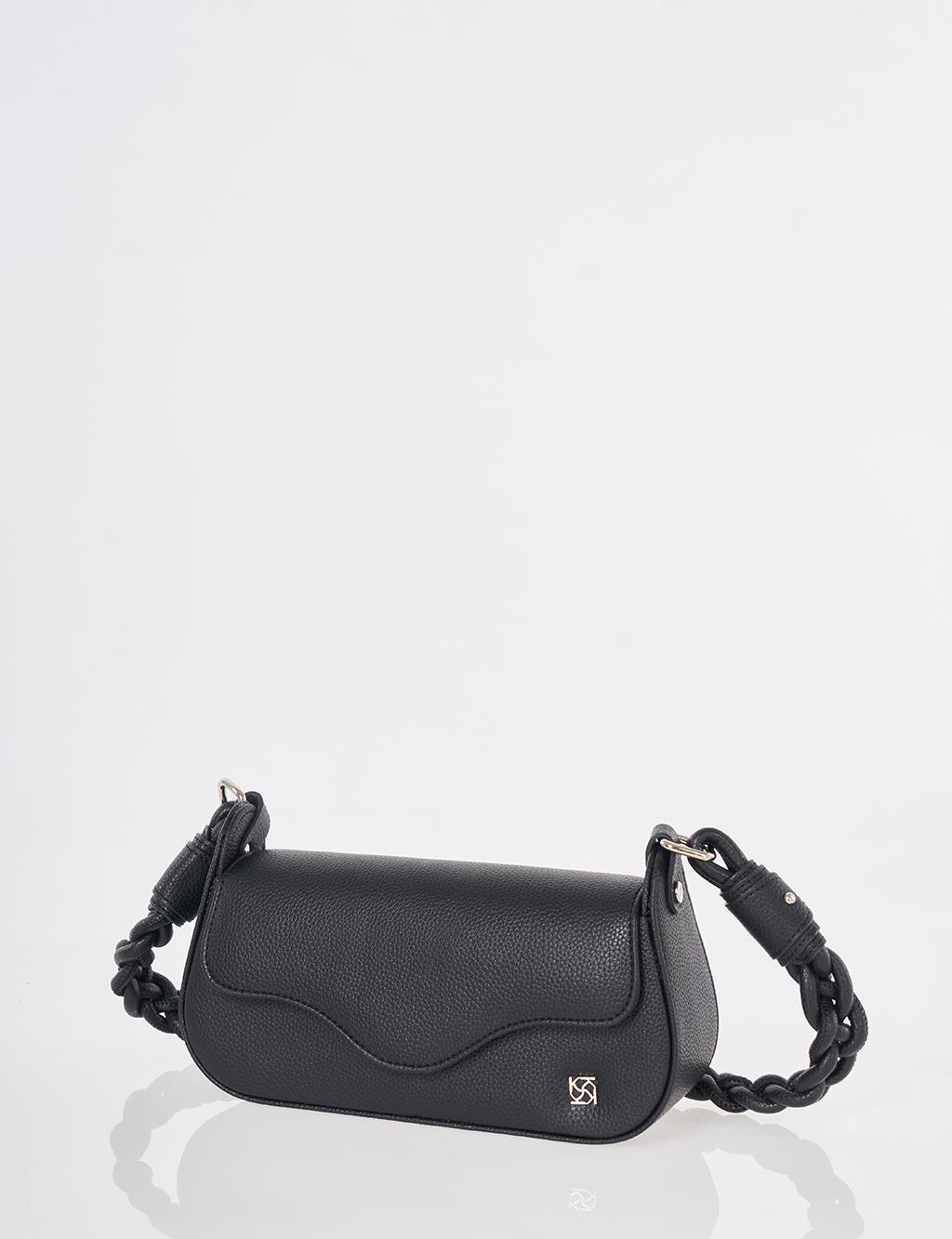 Kapaklı Baget Çanta Siyah