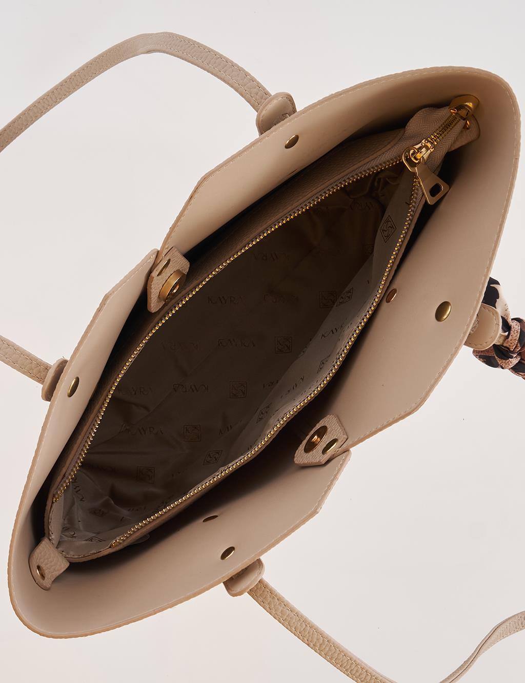 Suni Deri Tote Çanta Vizon