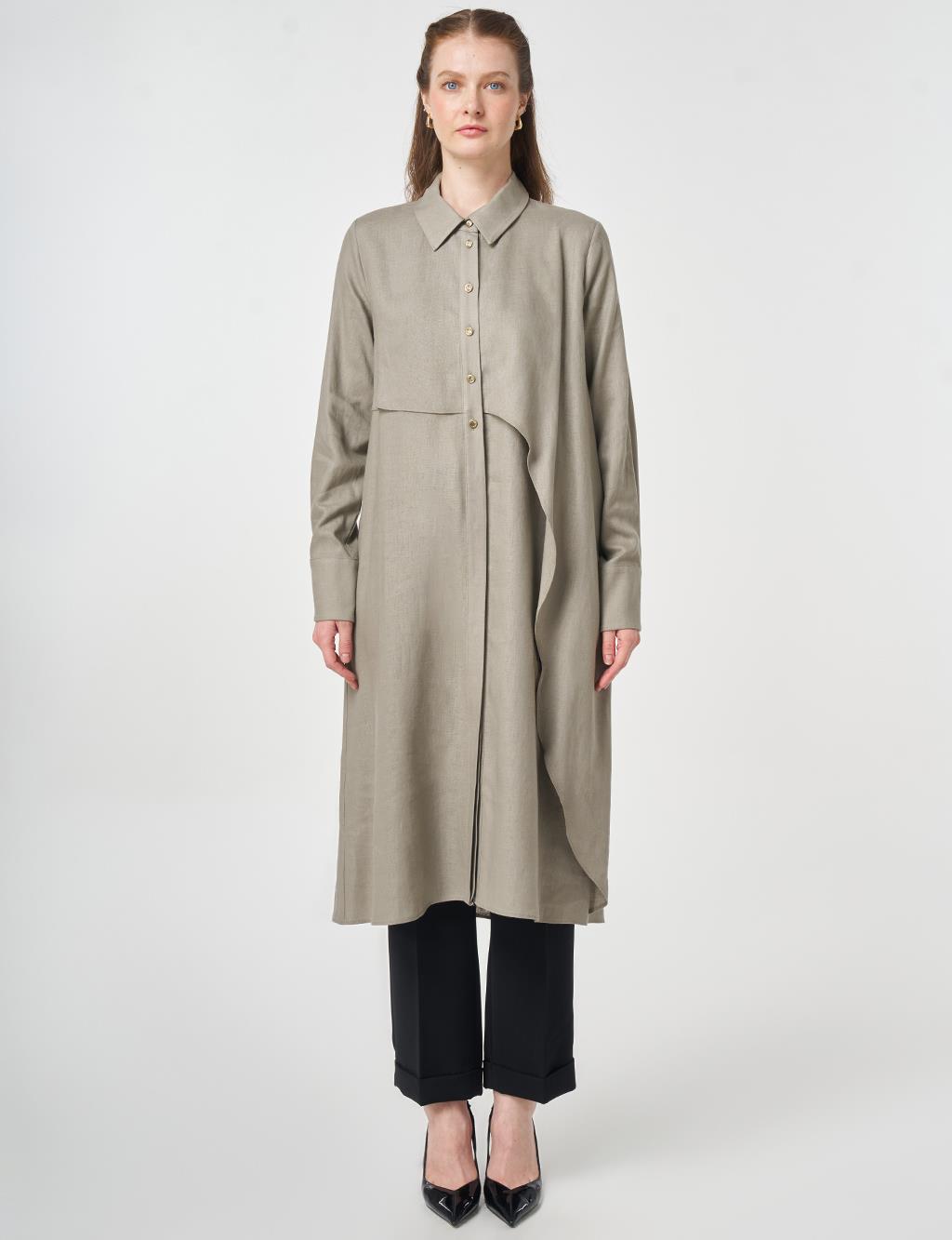 Asymmetrical Cut Linen Lyocell Tunic Dark Mink