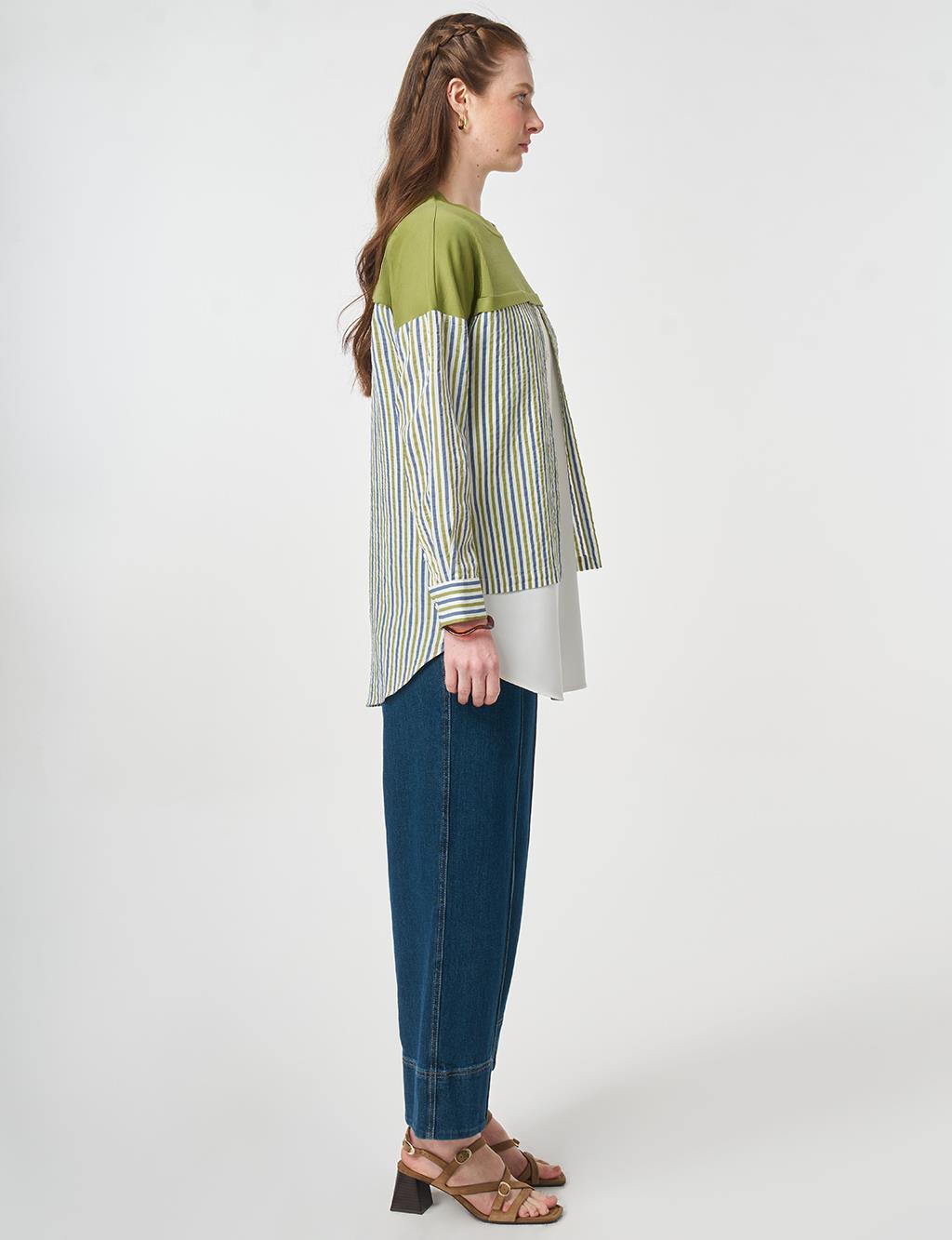 Shirt-Detail Viscose Tunic Matcha Green