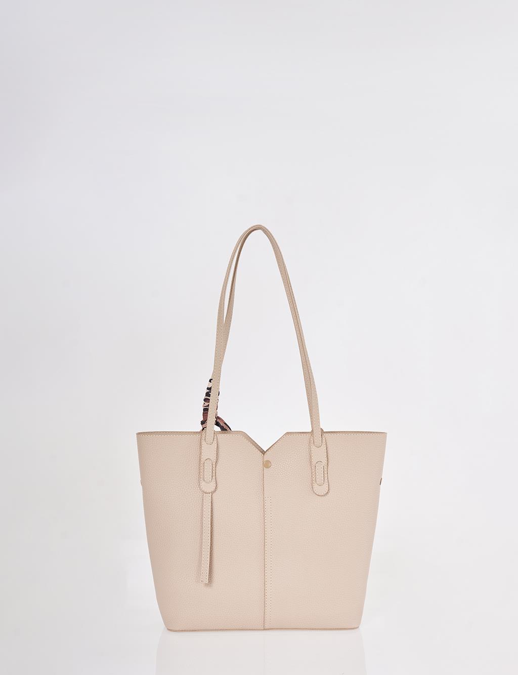 Suni Deri Tote Çanta Vizon