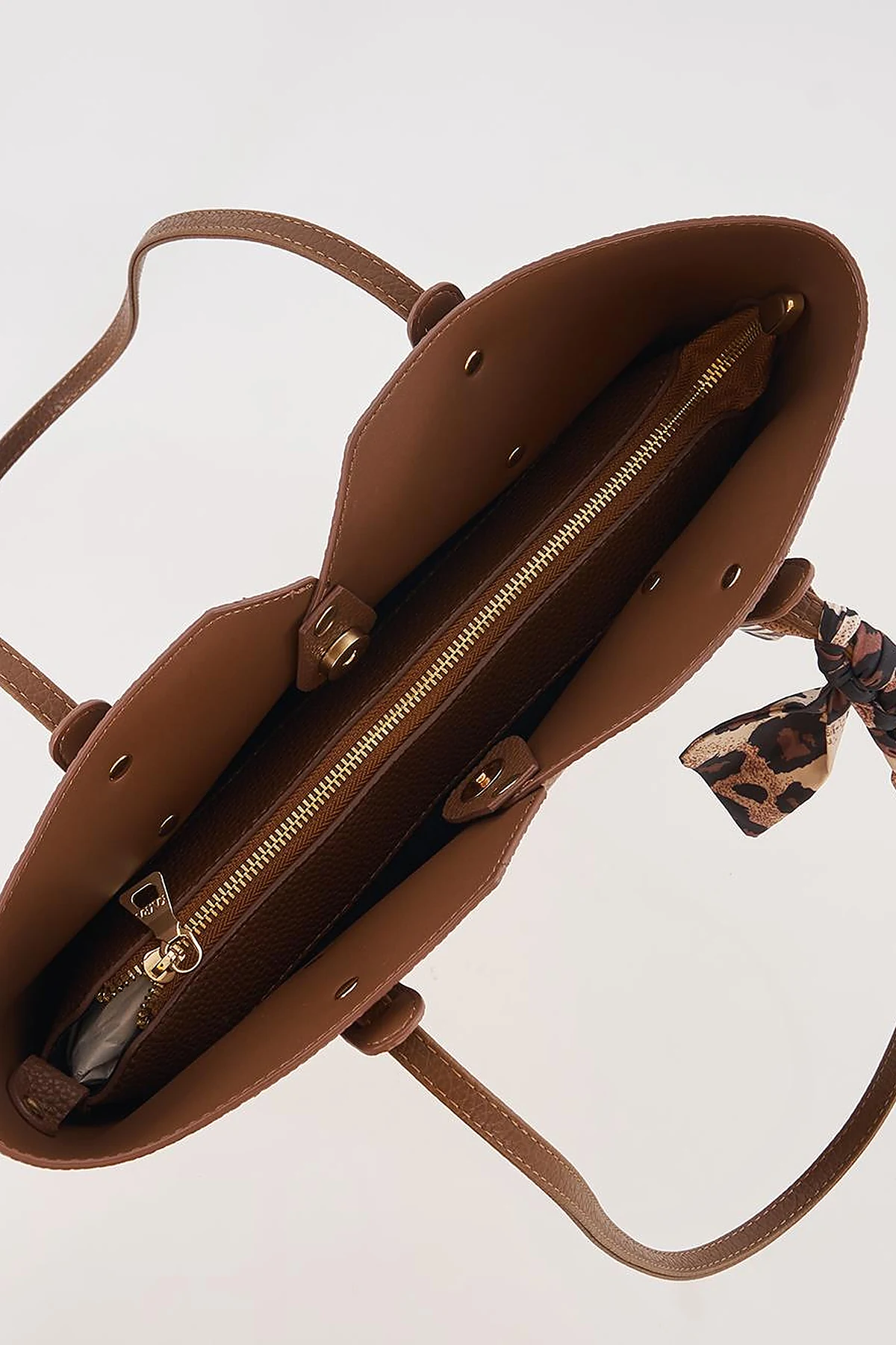 Brown Faux Leather Tote Bag