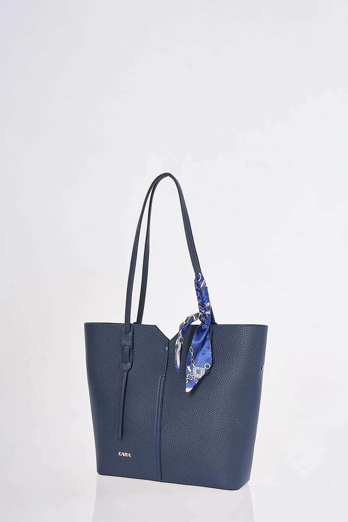Navy Faux Leather Tote Bag