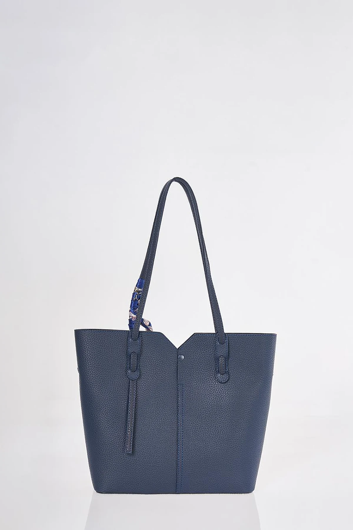 Navy Faux Leather Tote Bag