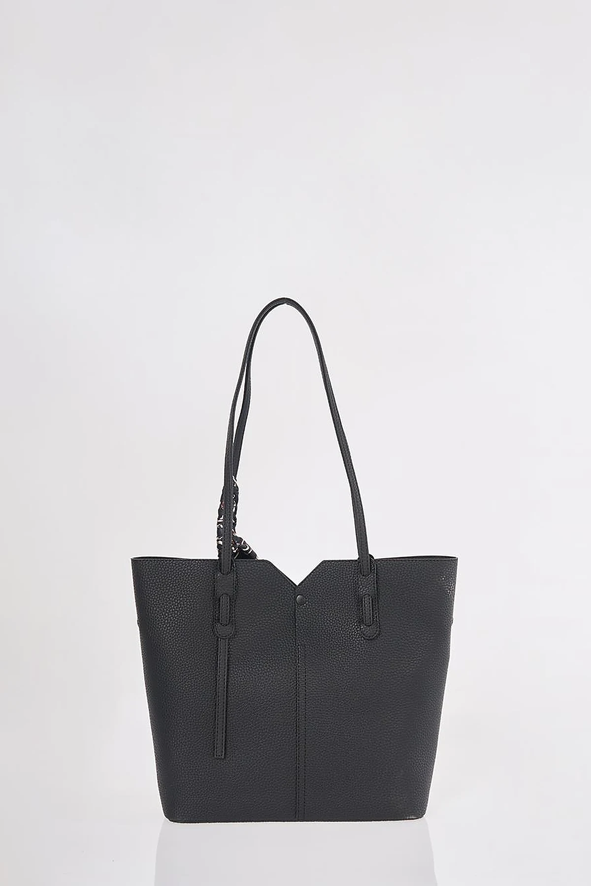 Black Faux Leather Tote Bag