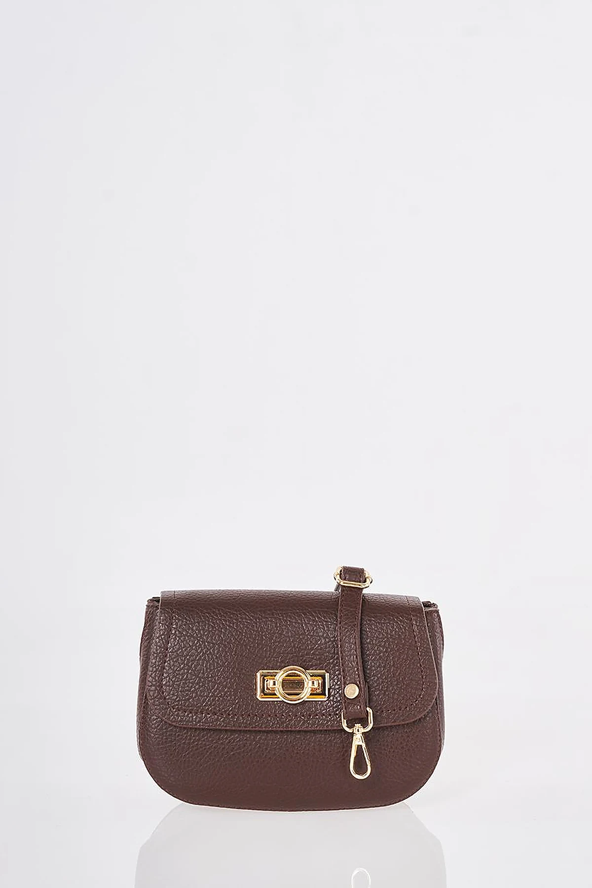 Shoulder Bag with Buckle Detail Dark Brown