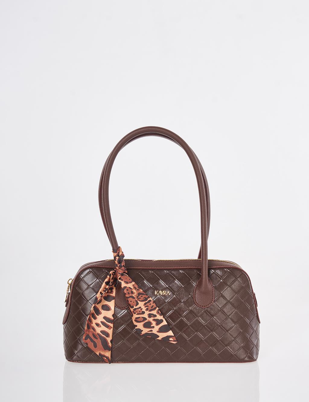Woven Pattern Baguette Bag Dark Brown