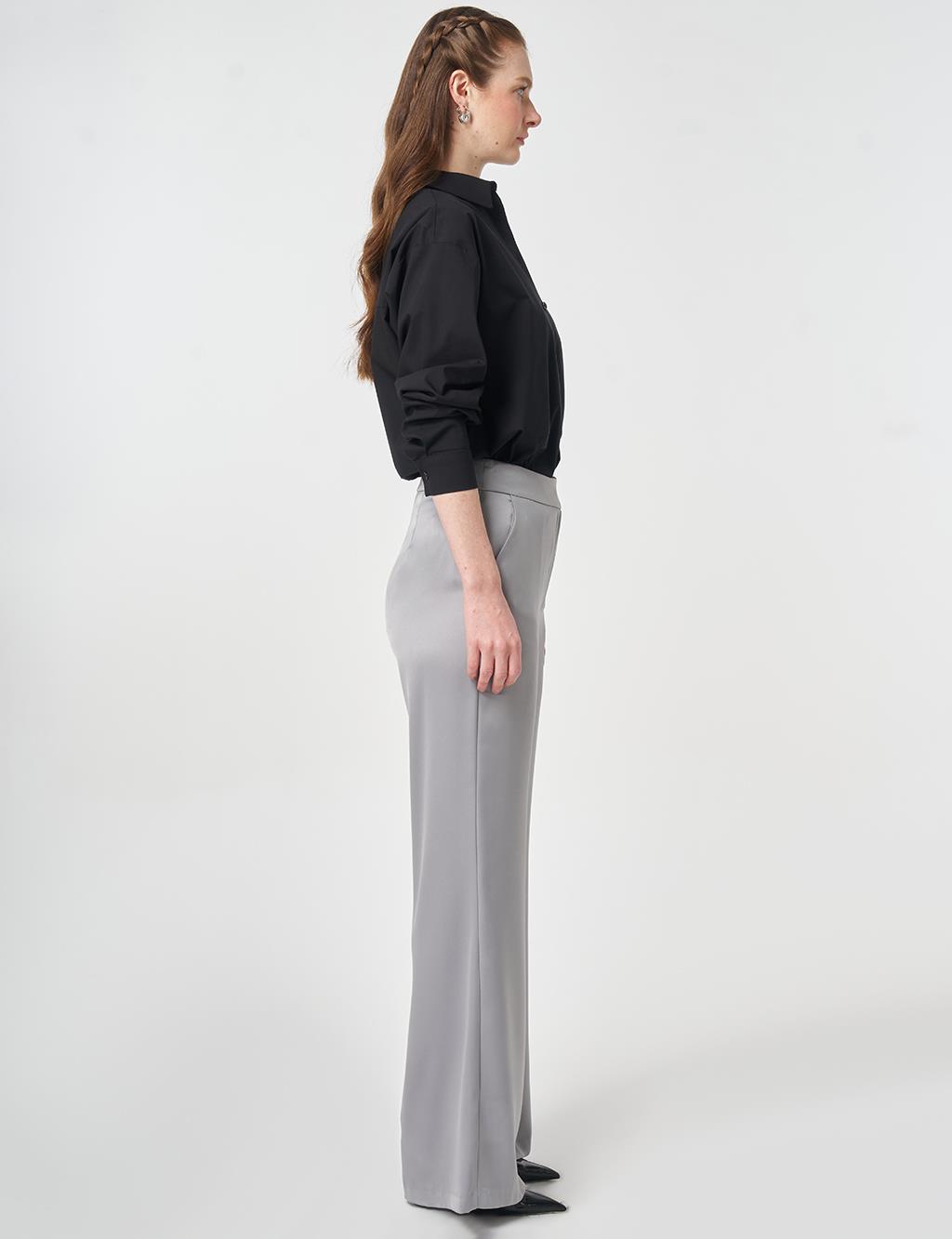 Wide Leg Satin Trousers Gray