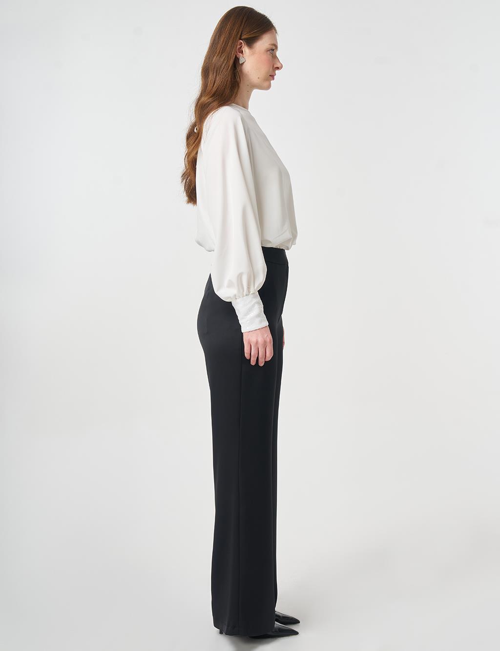 Wide Leg Satin Trousers Black