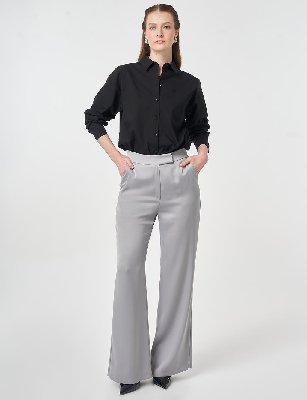 Wide Leg Satin Trousers Gray