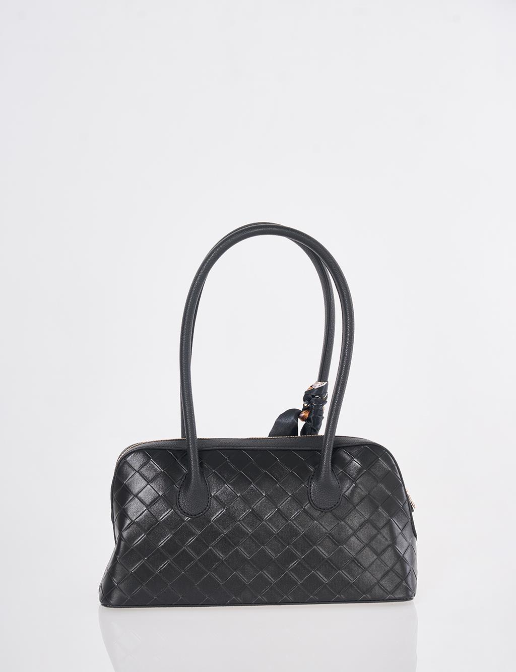 Örgü Desen Baget Çanta Siyah