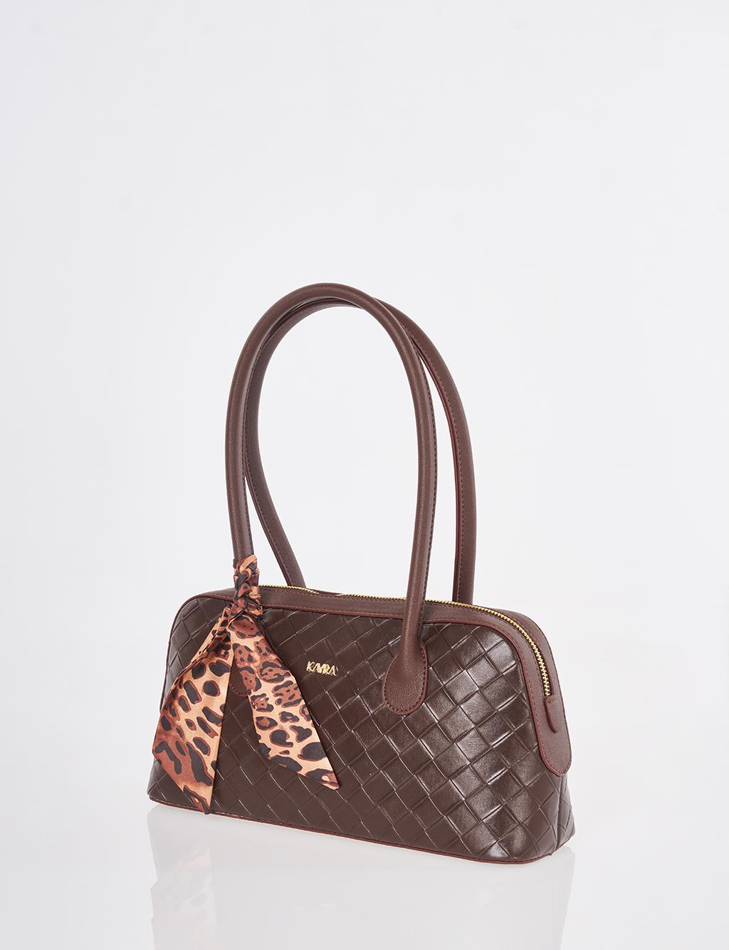 Woven Pattern Baguette Bag Dark Brown