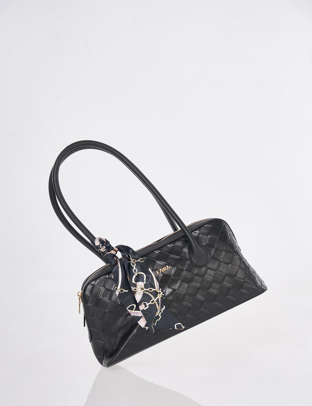 Örgü Desen Baget Çanta Siyah