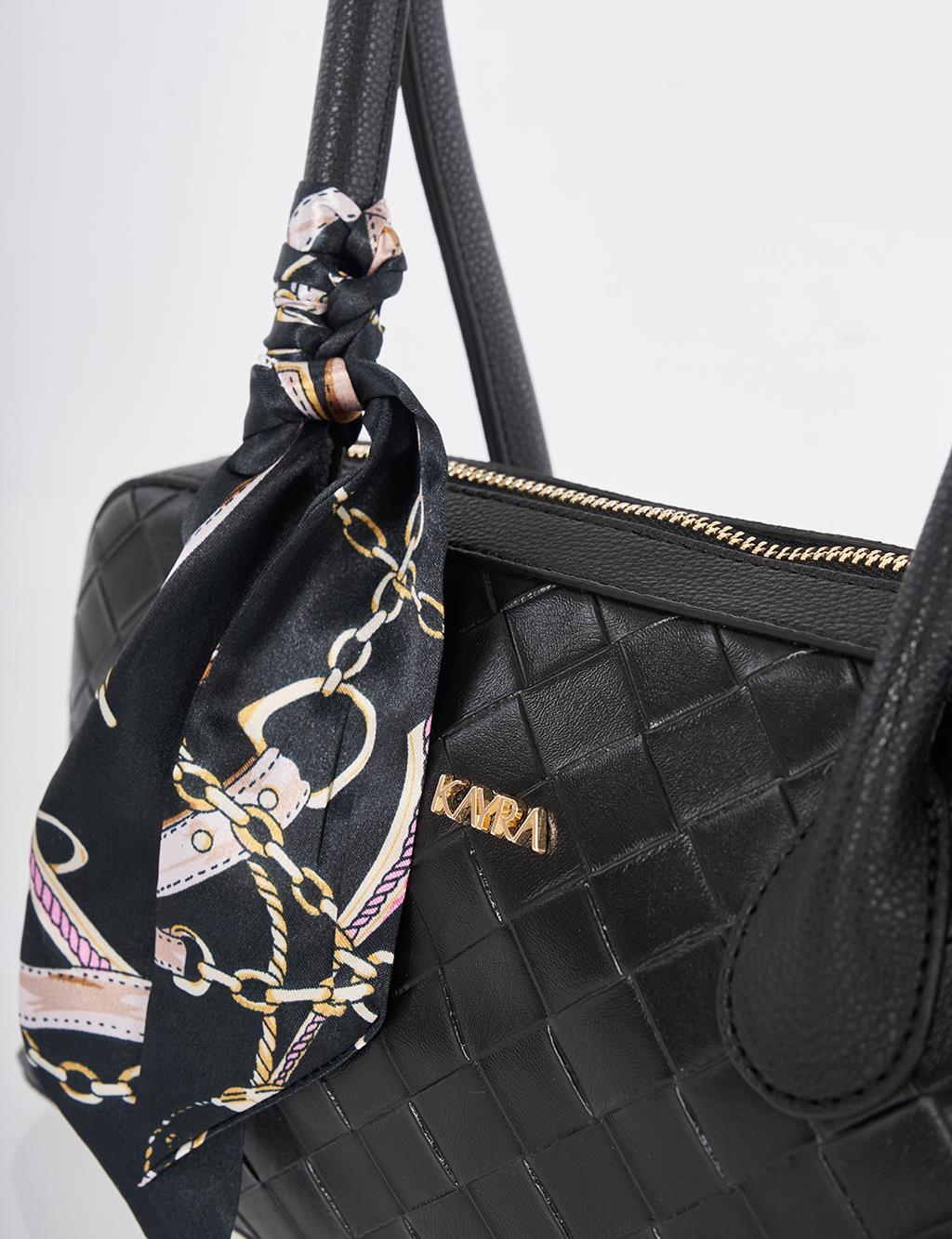 Örgü Desen Baget Çanta Siyah