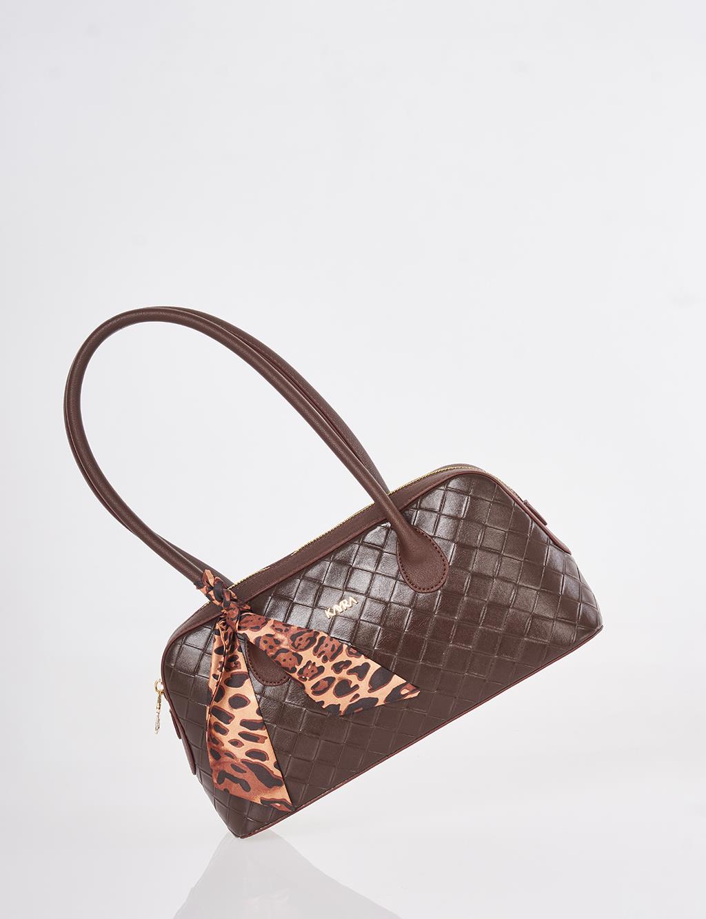 Woven Pattern Baguette Bag Dark Brown