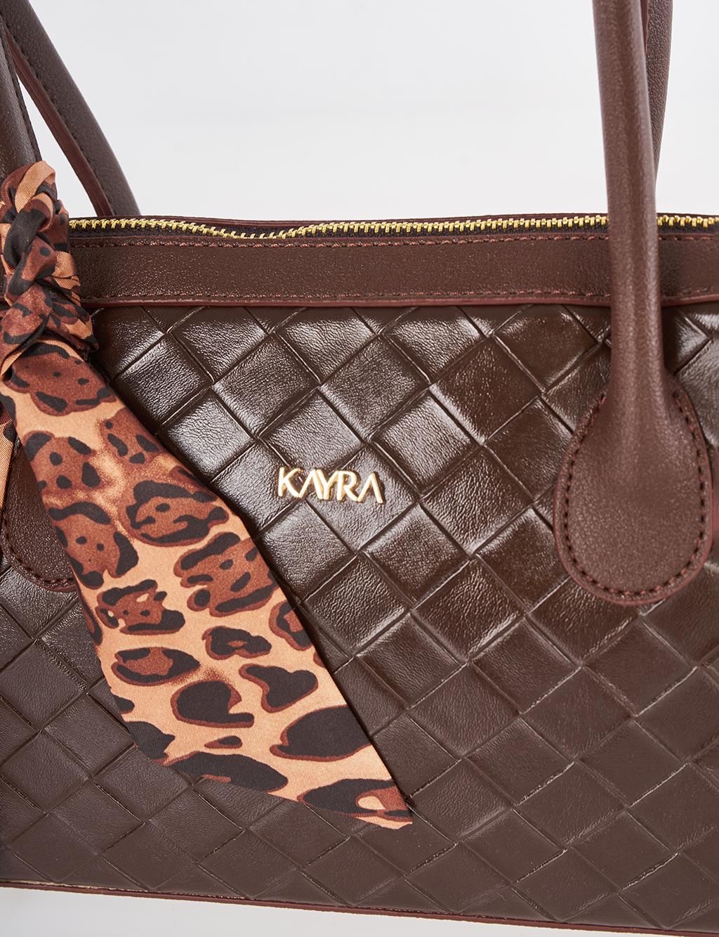 Woven Pattern Baguette Bag Dark Brown