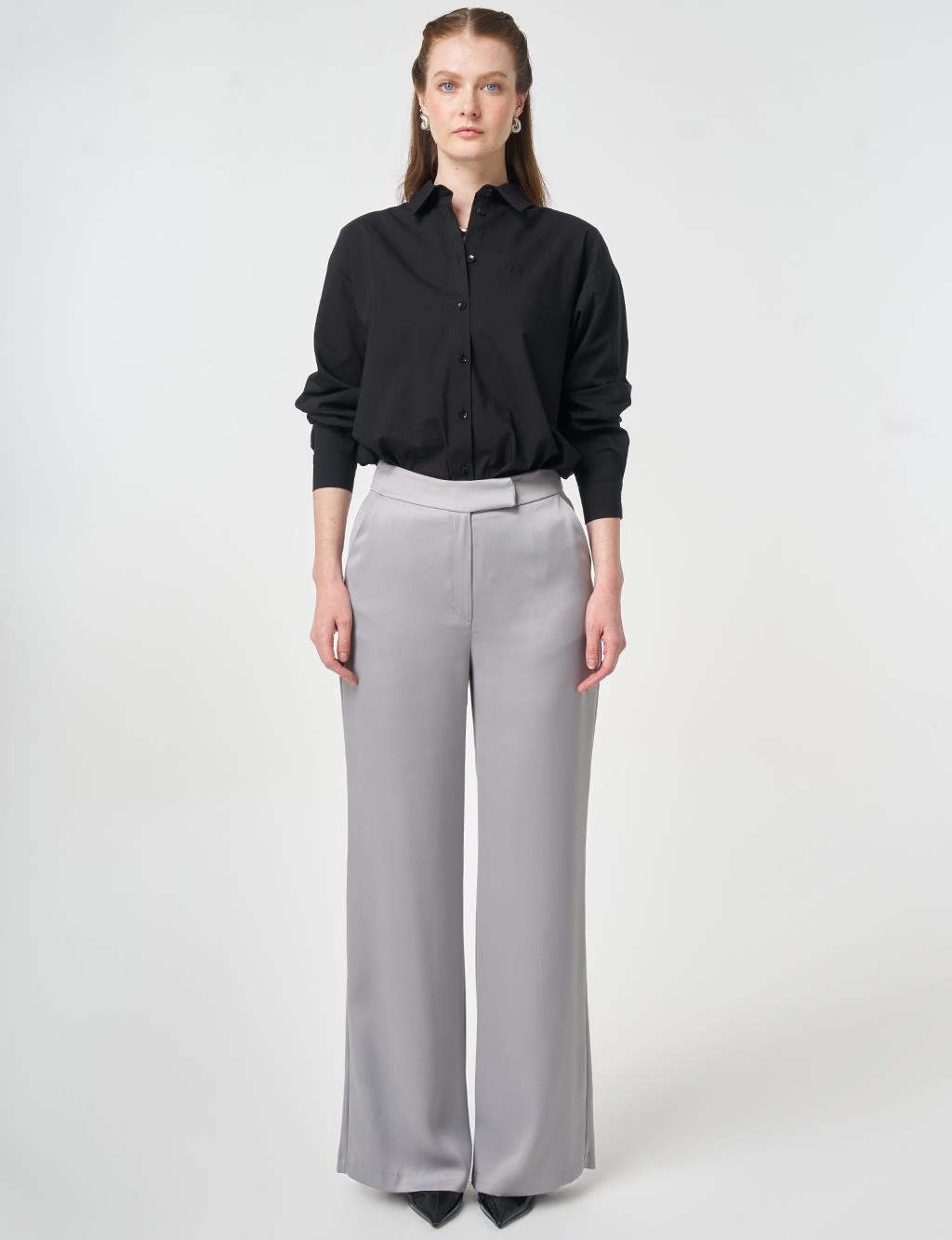 Wide Leg Satin Trousers Gray