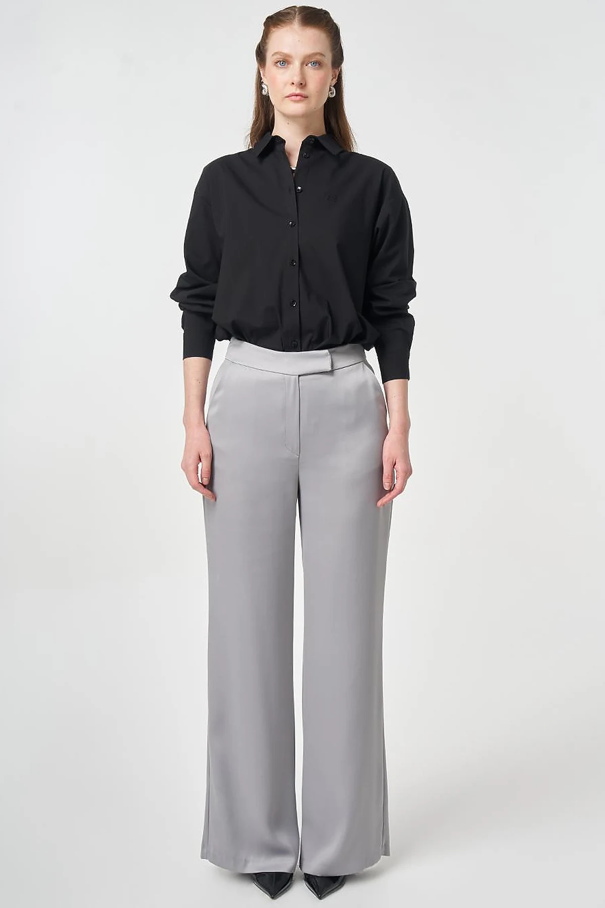 Wide Leg Satin Trousers Gray