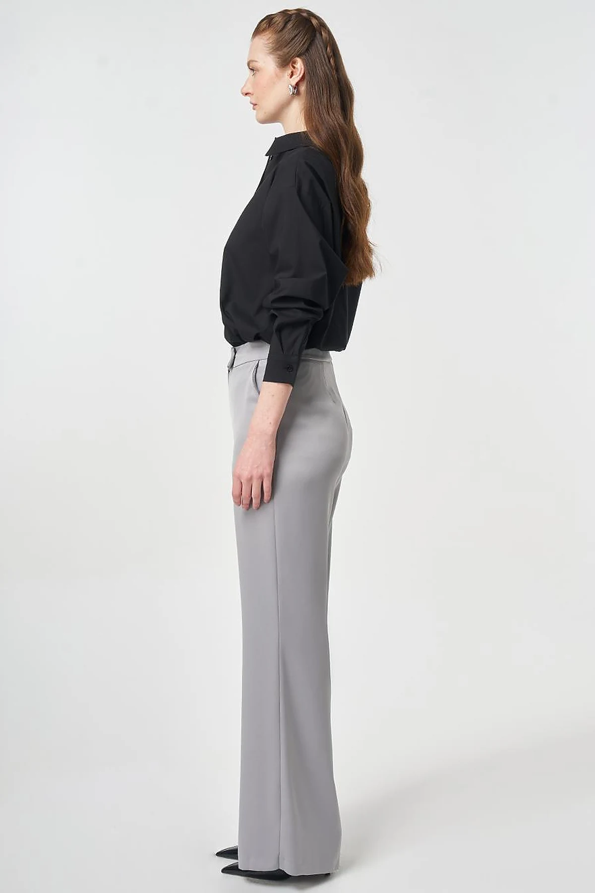 Wide Leg Satin Trousers Gray
