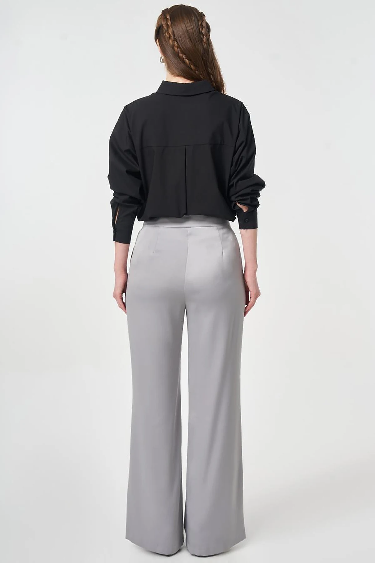 Wide Leg Satin Trousers Gray