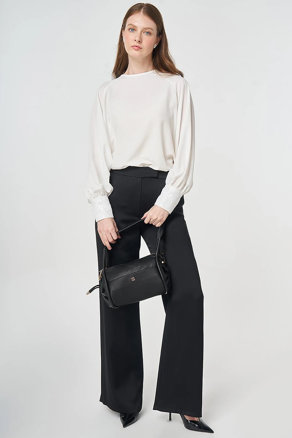 Wide Leg Satin Trousers Black