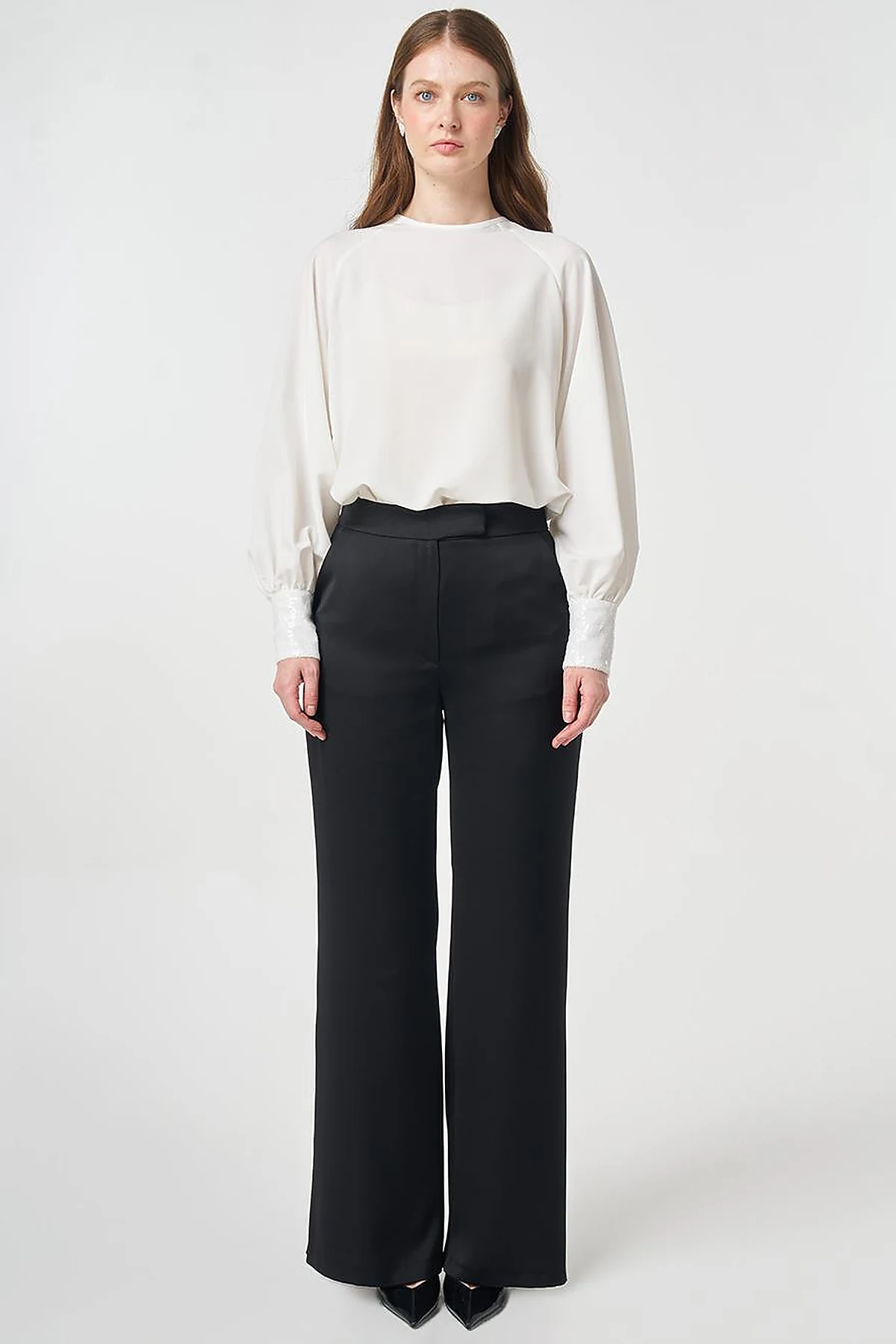 Wide Leg Satin Trousers Black