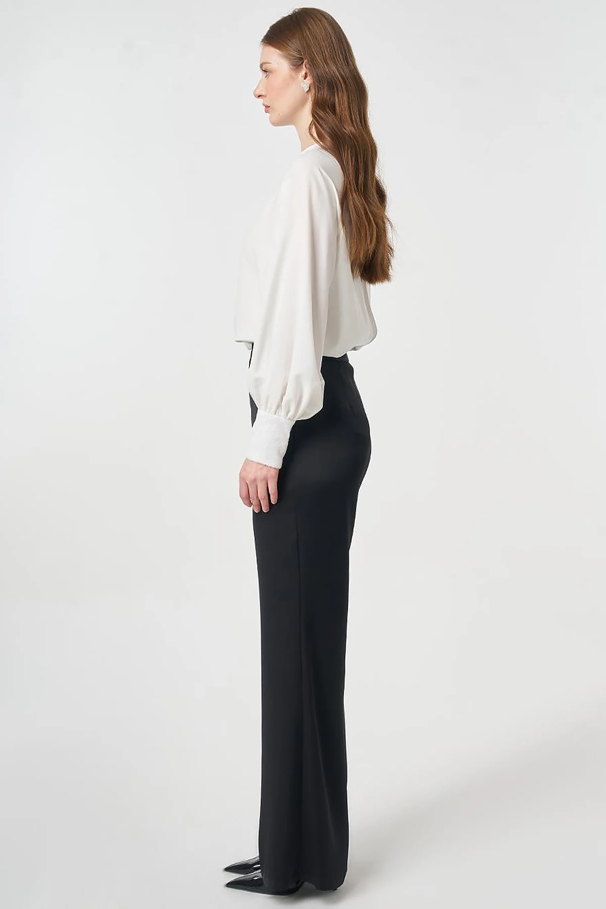 Wide Leg Satin Trousers Black
