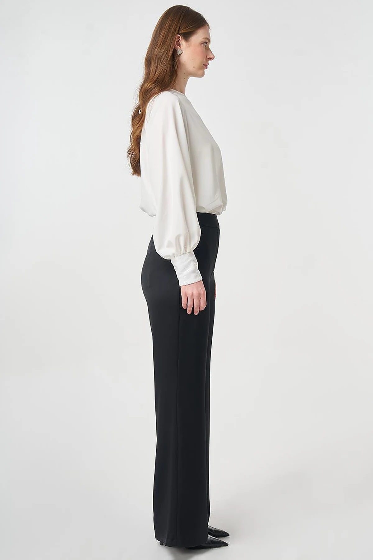 Wide Leg Satin Trousers Black