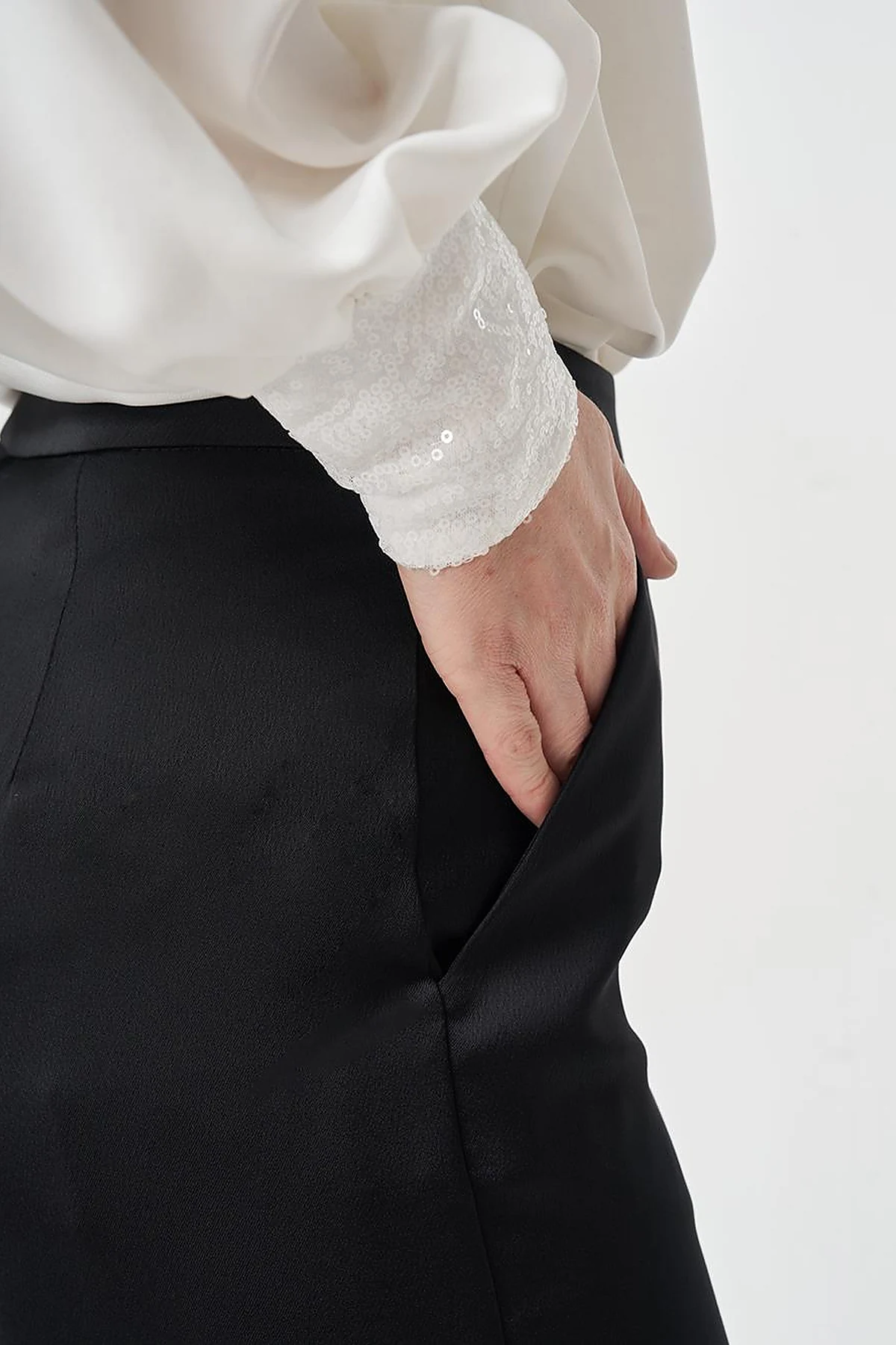 Wide Leg Satin Trousers Black