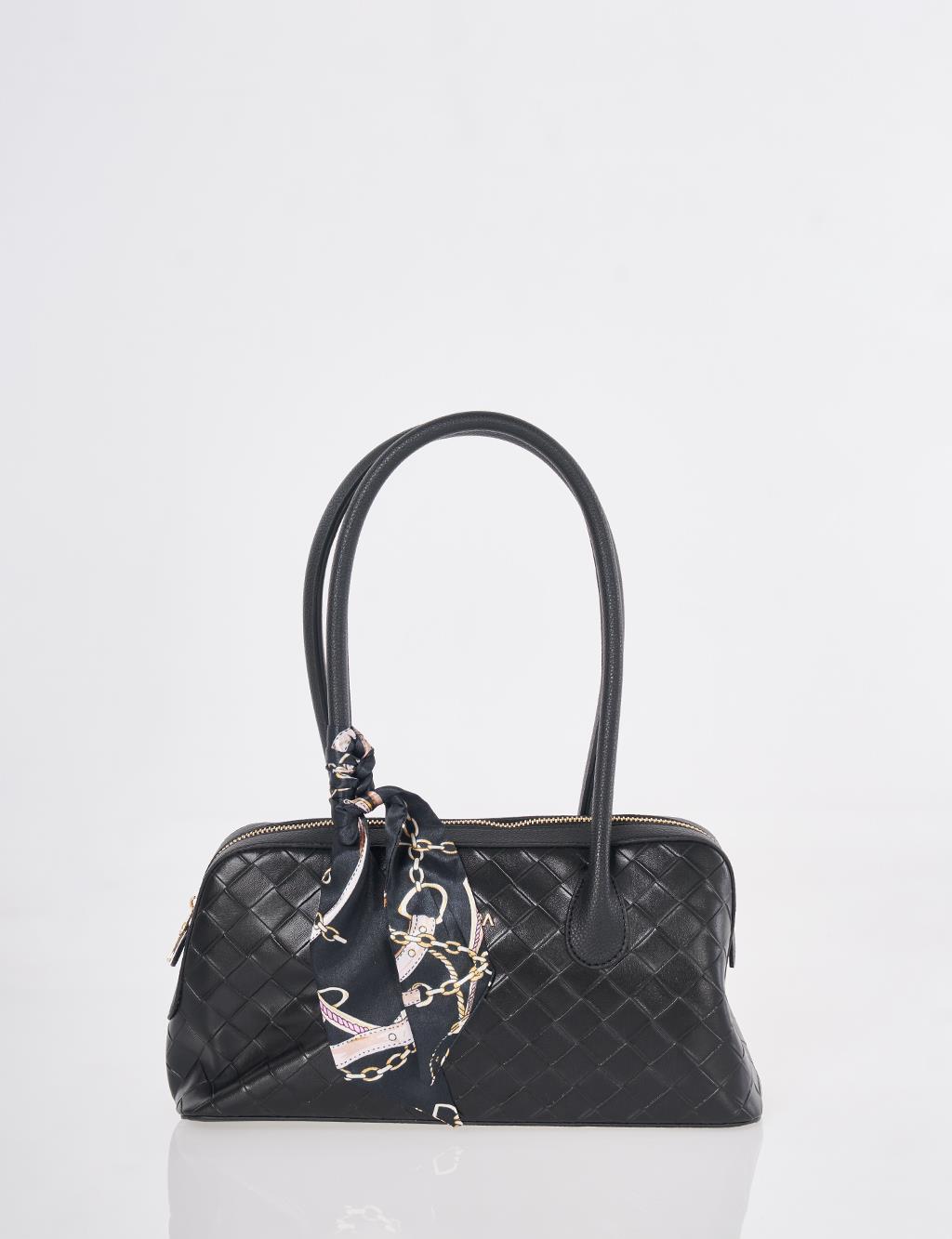 Örgü Desen Baget Çanta Siyah