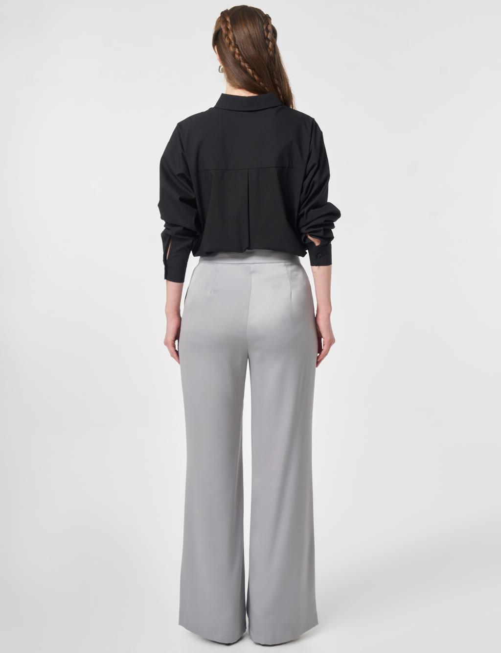 Wide Leg Satin Trousers Gray