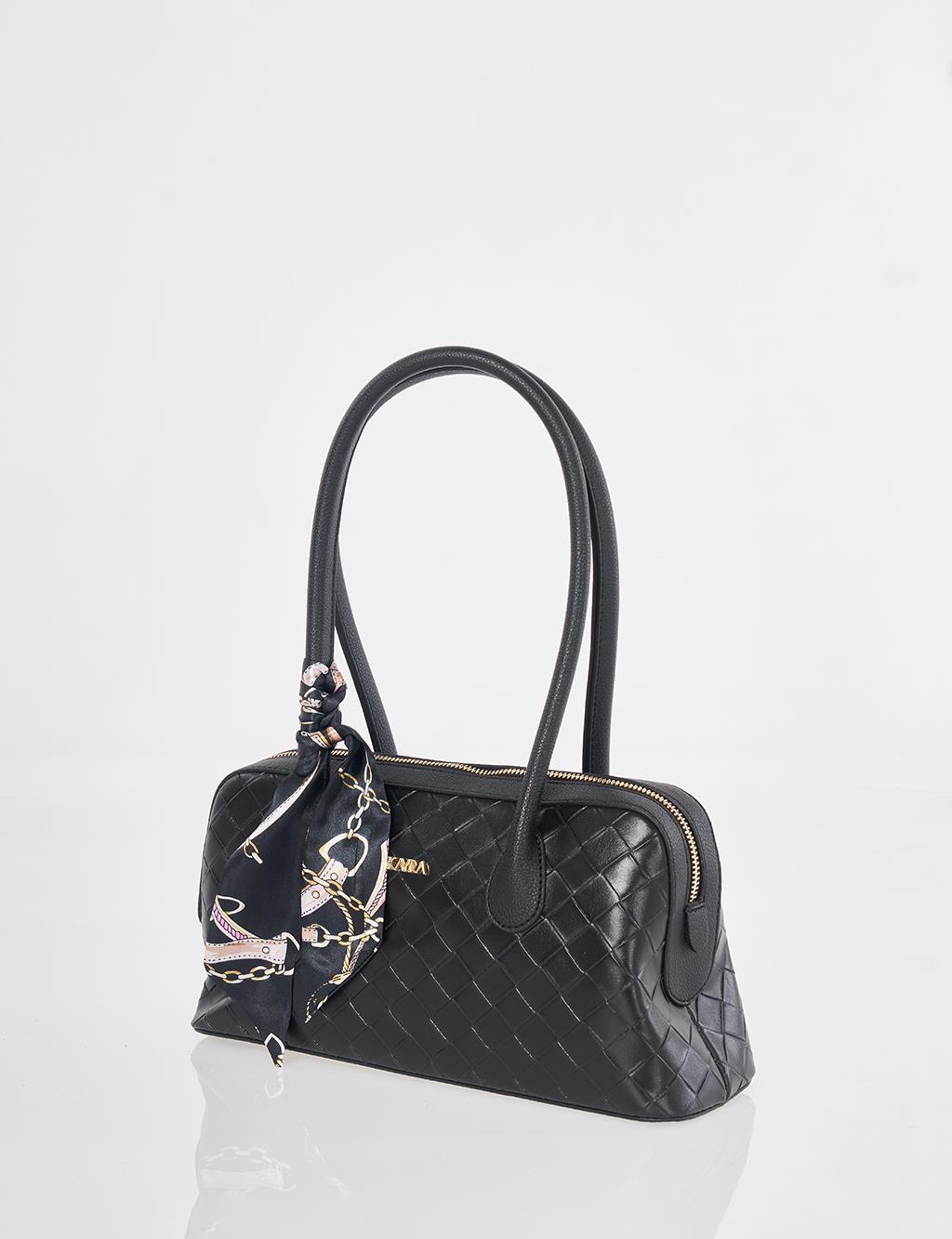 Örgü Desen Baget Çanta Siyah