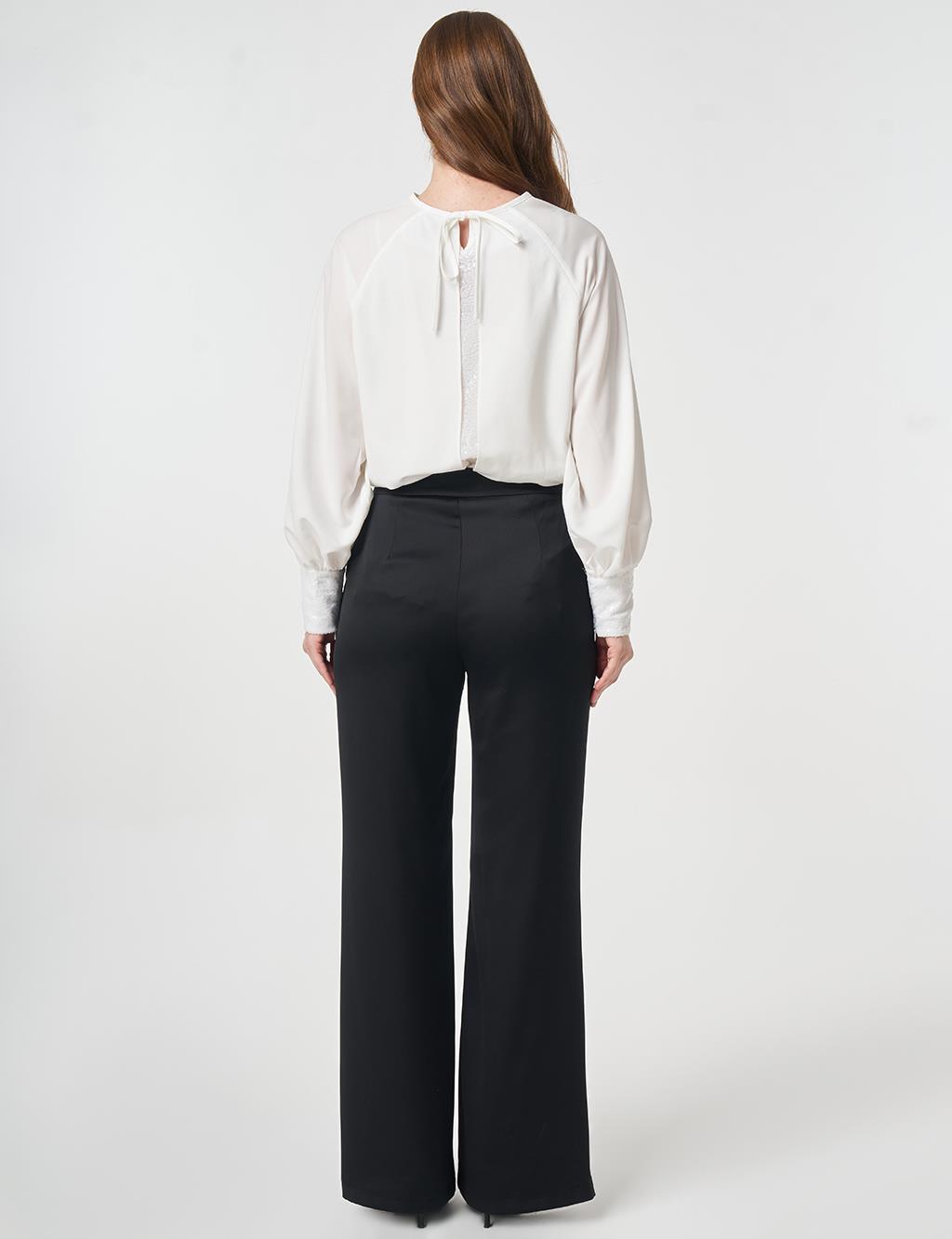 Wide Leg Satin Trousers Black