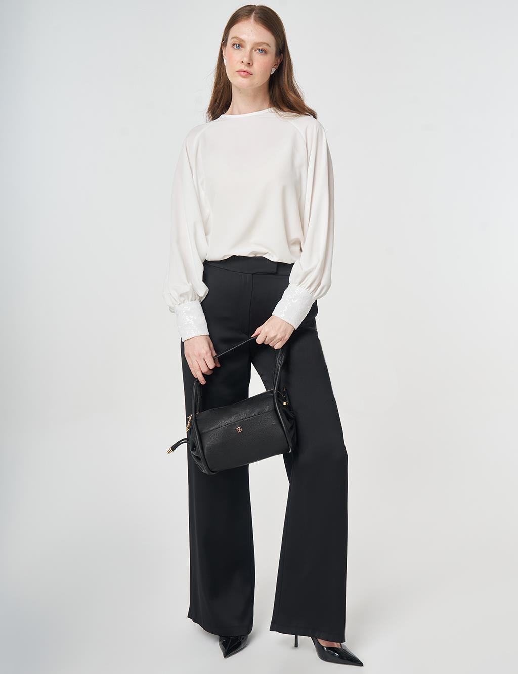 Wide Leg Satin Trousers Black