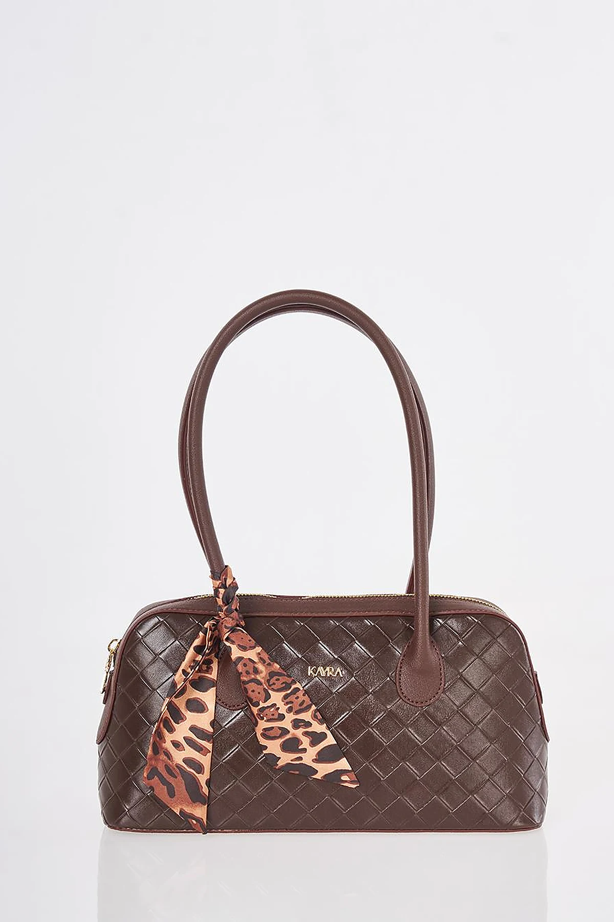 Woven Pattern Baguette Bag Dark Brown