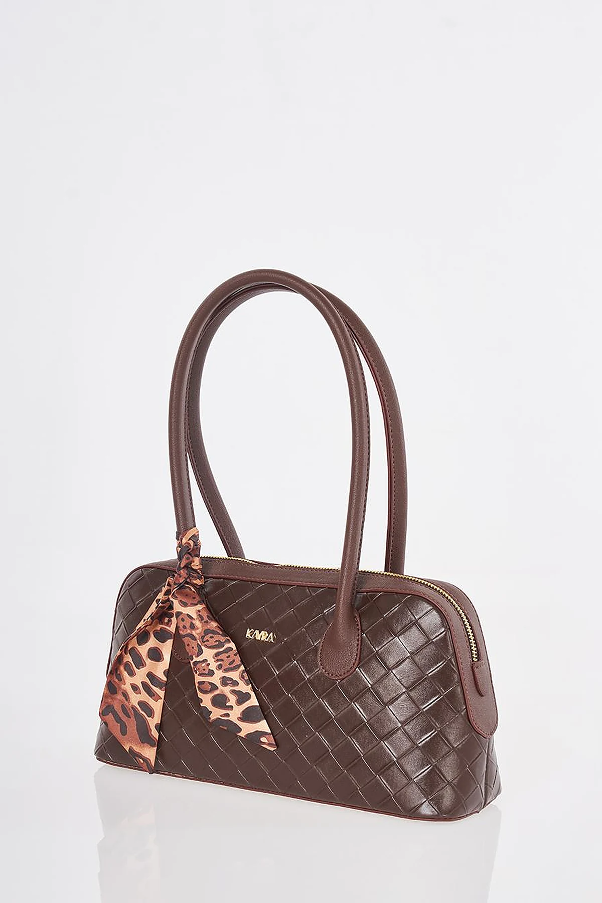 Woven Pattern Baguette Bag Dark Brown