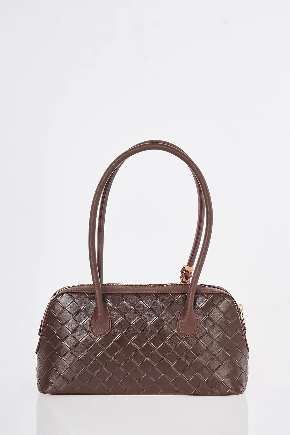 Woven Pattern Baguette Bag Dark Brown