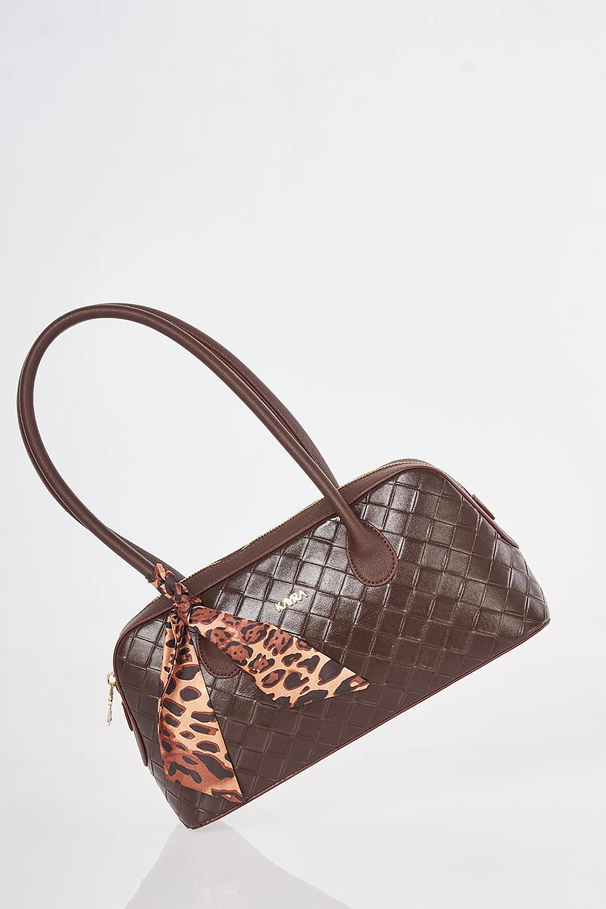 Woven Pattern Baguette Bag Dark Brown