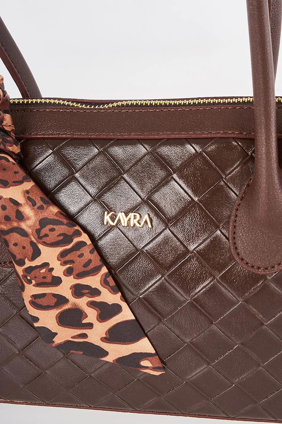 Woven Pattern Baguette Bag Dark Brown