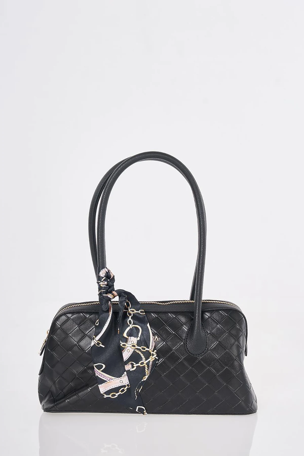 Woven Pattern Baguette Bag Black