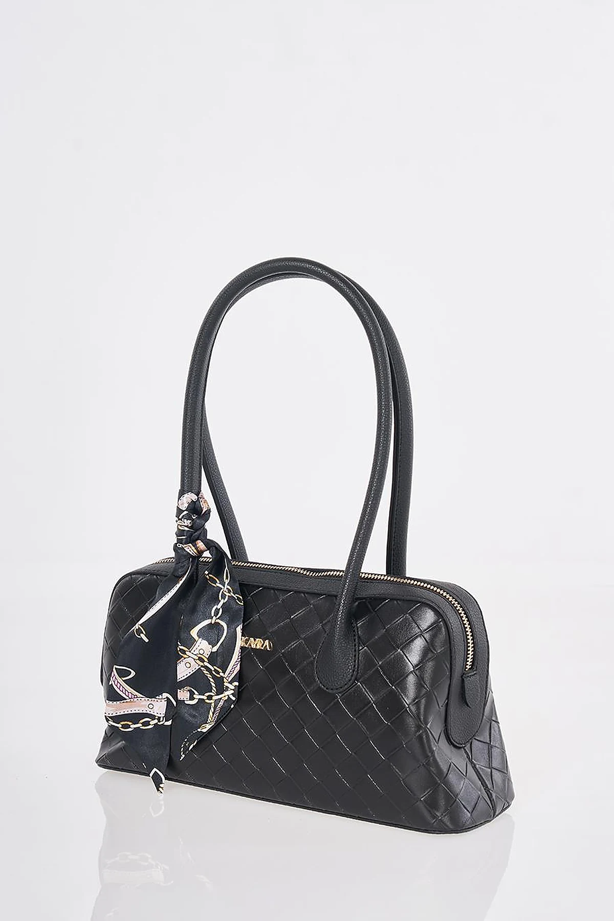 Woven Pattern Baguette Bag Black