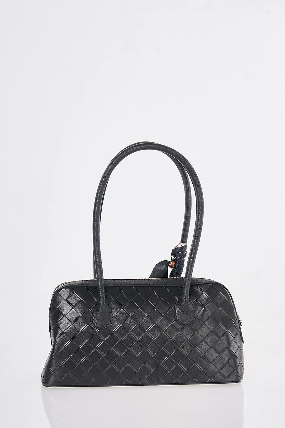 Woven Pattern Baguette Bag Black