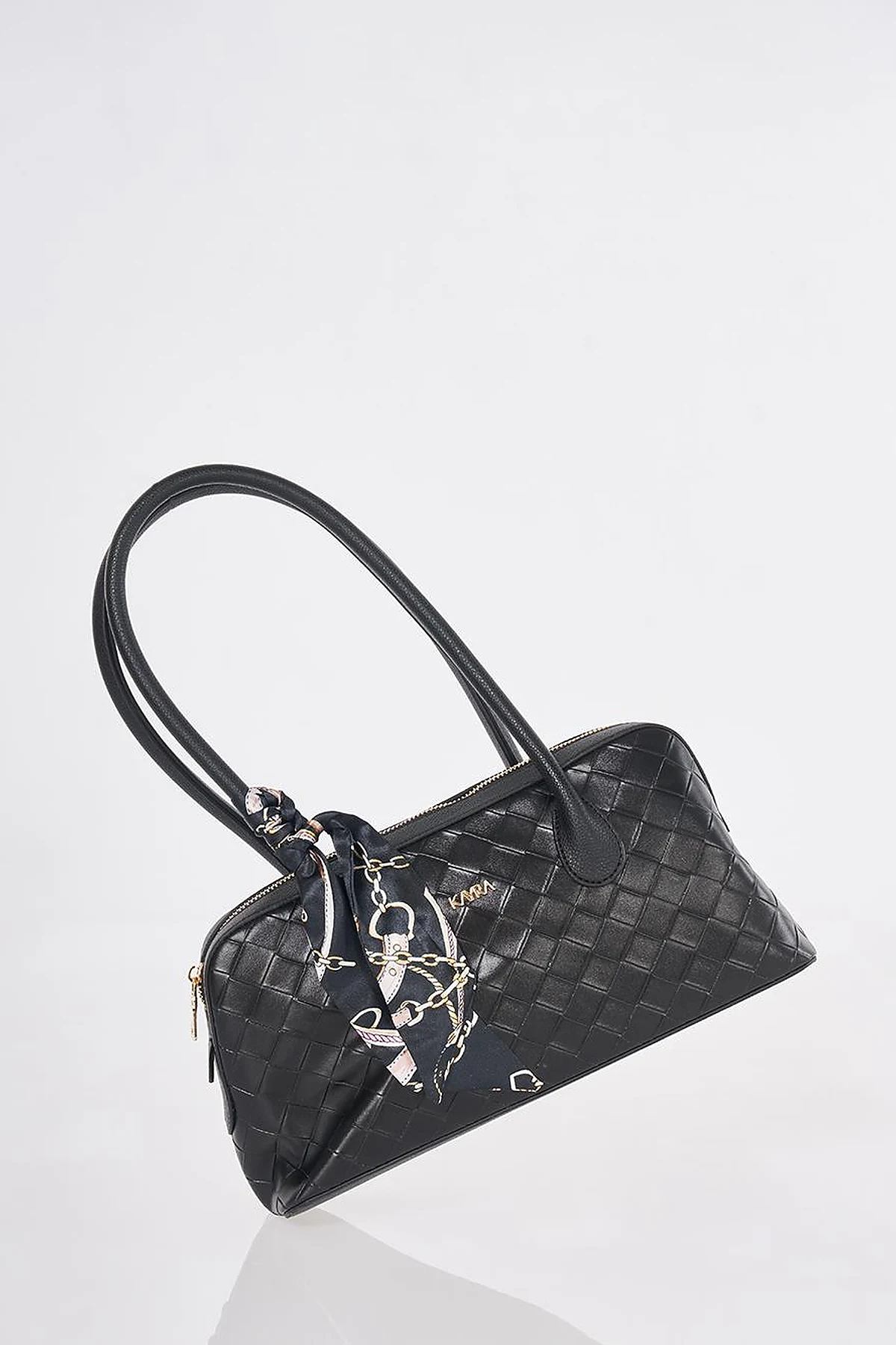 Woven Pattern Baguette Bag Black