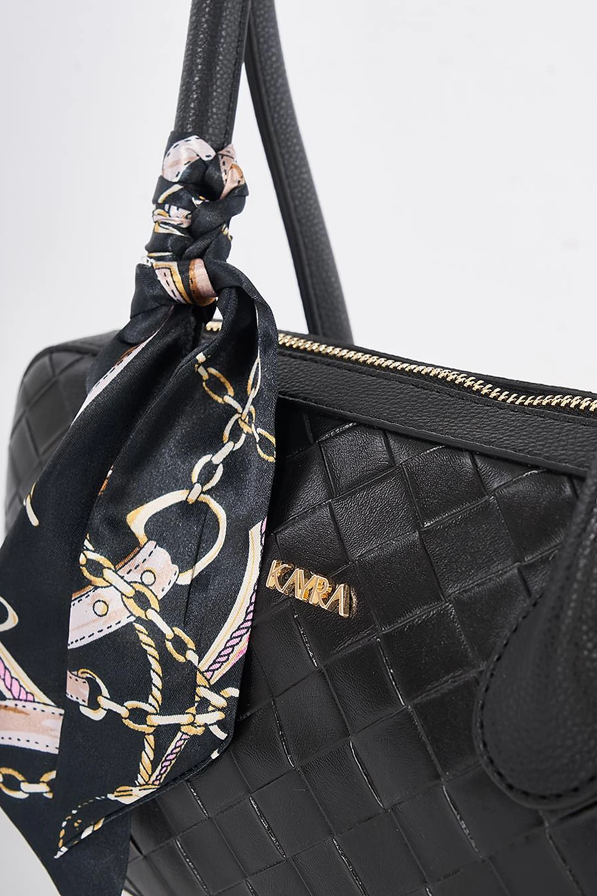 Woven Pattern Baguette Bag Black
