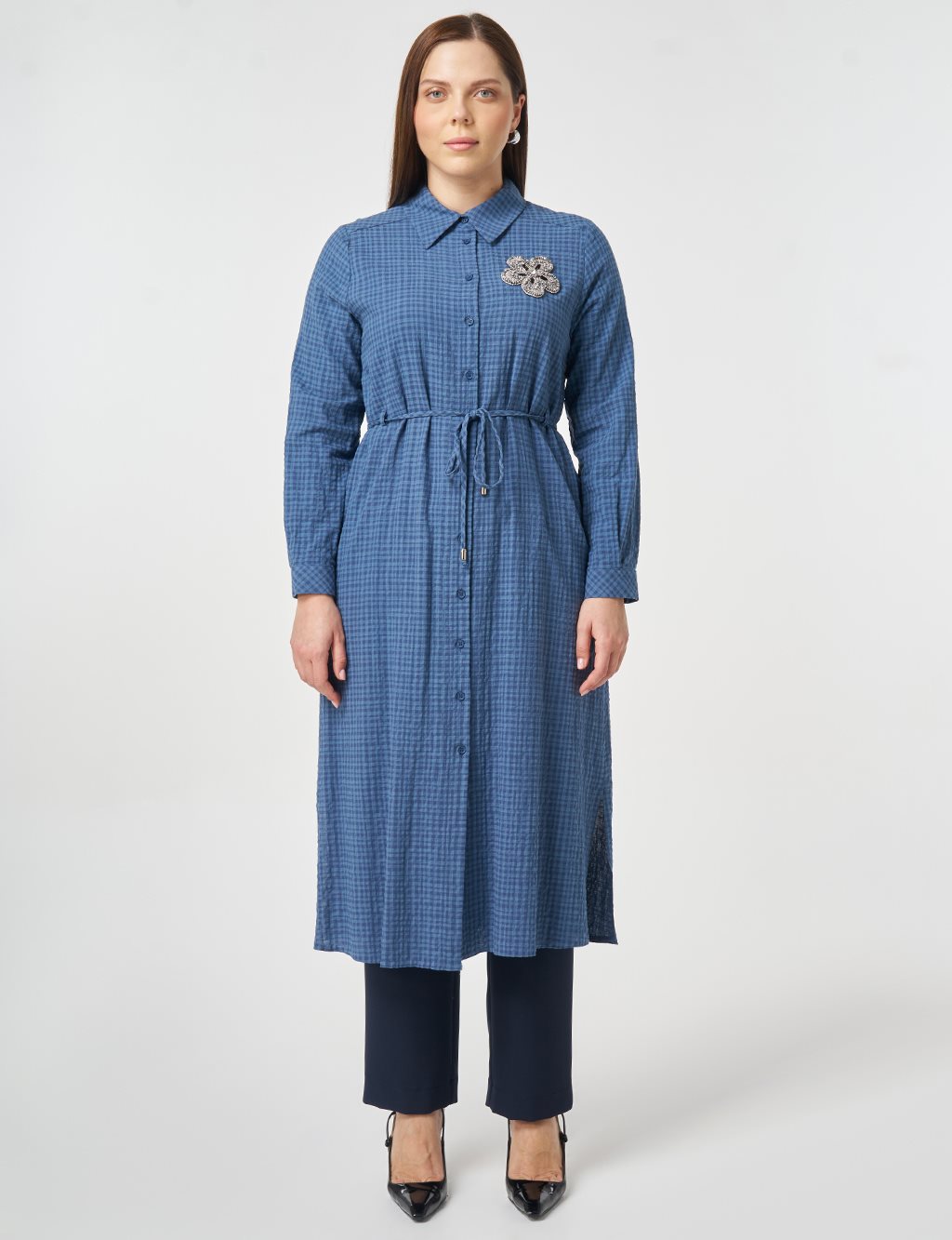 Embroidered Textured Tunic Indigo