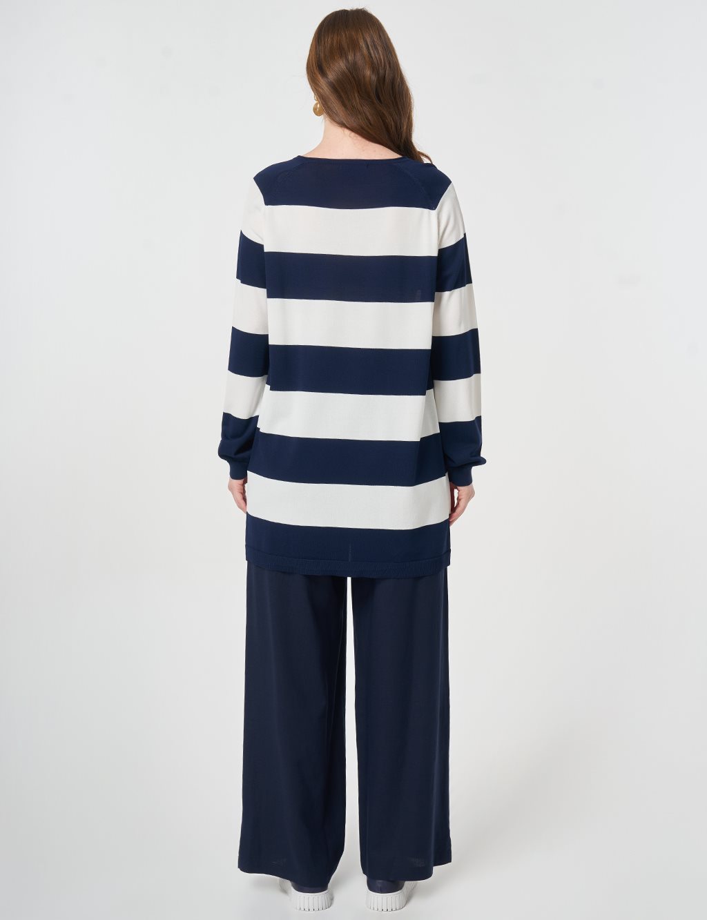 Çizgi Desen Triko Tunik Koyu Lacivert 