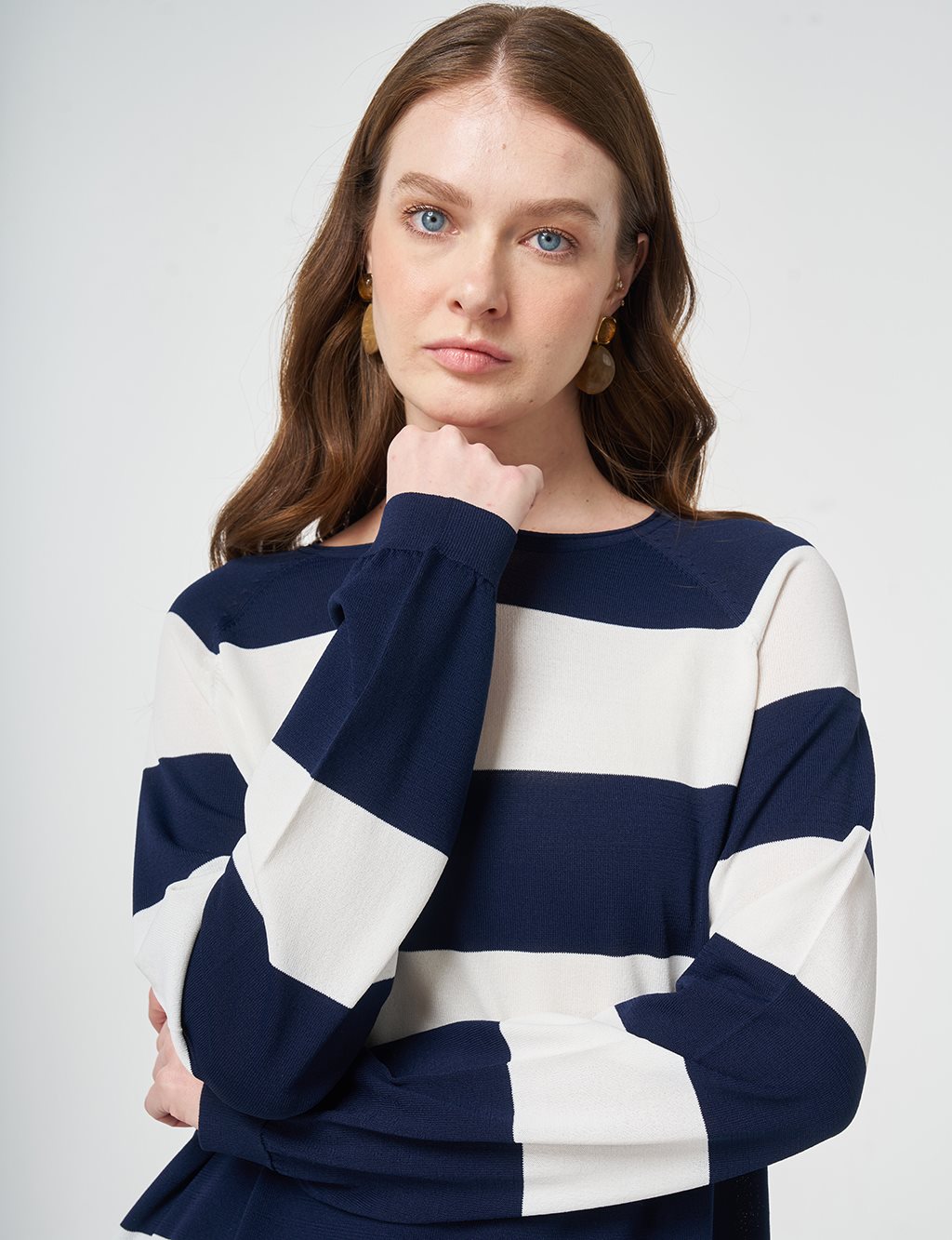 Çizgi Desen Triko Tunik Koyu Lacivert 